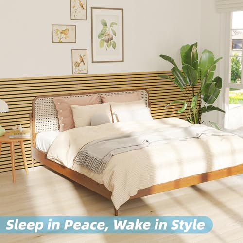 Image of Art3d 6-Pack Soundproof Wood Slat Wall Panel, 94.5 x 7.9 in, Bamboo-Hued