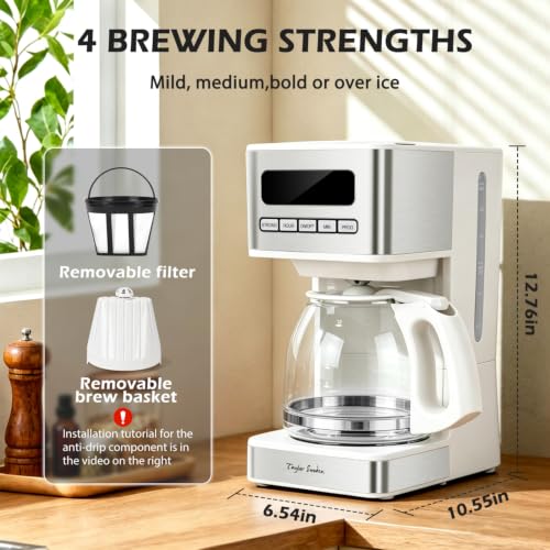 Image of Taylor Swoden Programmable Coffee Makers 12 Cup, White & Stainless Steel
