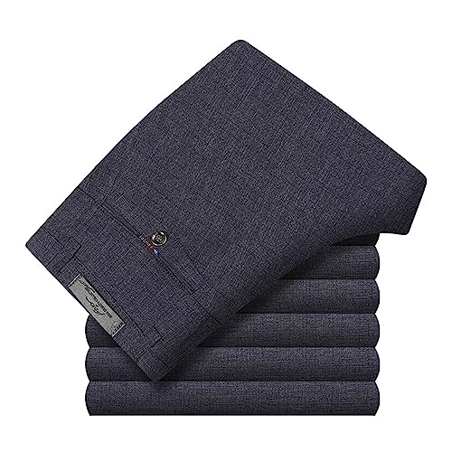 2024 Mens Classic Fit Flat Front Hidden Waist Dress Pants Suit Pants Dressy Casual Trousers w Pockets No Belt3