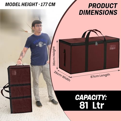 Image of Storite Multi-Purpose Heavy Duty Moisture Proof 81 Litres Canvas Super-Size Jumbo Underbed Storage Bag /Toys /Blankets /Stationery Paper /Clothes /Moving bags, Maroon (87x26x36cm)