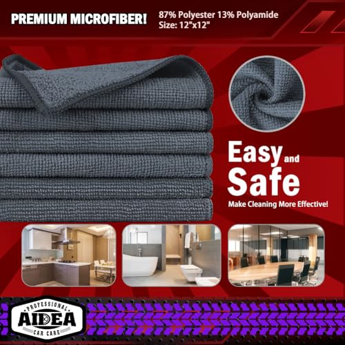 Image of AIDEA Microfiber Cleaning Cloth Grey 150PK, Microfiber Towels for Cars, Premium Car Cloths, Dusting Cloth Lint Free Cleaning Rags for SUVs, House, Kitchen, Window, Workshops,12x12 inch