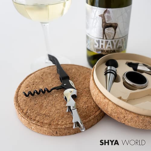 ShyaWorld Set de Vinos Accesorios para regalar. Estuche de Regalo elegante con acabado de Material Natural Eco. (Set Corcho) - imagen 3