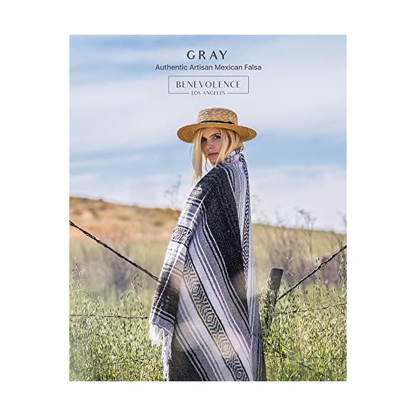 Benevolence LA Authentic Handwoven Mexican Blanket, Yoga Blanket - Perfect Outdoor Picnic Blanket, Camping Blanket, Equestrian Saddle Blanket, Serape Blanket 50x70 inches - Gray, Pack of 1