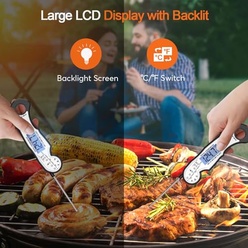 Digital Instant Read Meat Thermometer Digital for Grilling and Cooking - ANDAXIN Waterproof Ultra-Fast Thermometer with Backlight&Calibration&Foldable Probe for Kitchen,Deep Fry,BBQ,Grill-Black/White #3