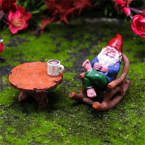 Inkaove Garden Gnome Outdoor Statue Figurines Funny Gnomes with Miniature Resin Table Chairs Figurines Gnome Decorations for Yard Home Patio Yard Lawn Balcony Porch Patio Desks Ornament