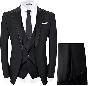 Mens Tuxedo 3 Piece Slim Fit Suits Blazer Jacket Layered Waistcoat and Pants Suit Set for Dinner Prom Wedding