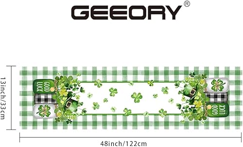 Vista 8 de GEEORY Camino de mesa del Día de San Patricio de 13 x 36 pulgadas, tarro de masón a cuadros de tréboles, decoración decorativa de mesa navideña