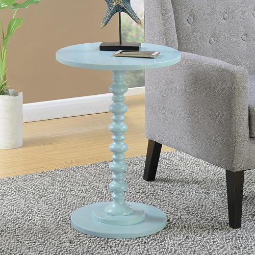 Image of Convenience Concepts Palm Beach Spindle Table 17.75 inch - Traditional Round End Table for Living Room, Turned Solid Wood Side Table, Classic Display Pedestal Table, Sea Foam Blue