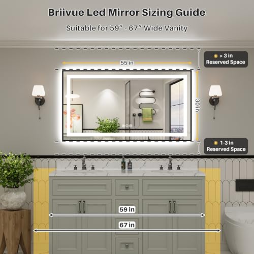 Image of 55x30 Inch LED Bathroom Mirror with Black Frame, Backlit & Front Lit, Anti-Fog Lighted Bathroom Vanity Mirror for Wall, Memory Function, Dimmable, HD Tempered Glass, Shatter-Proof