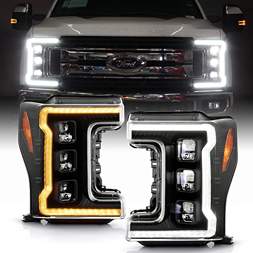 ACANII - For [Halogen Model] 2018-2020 Ford F250 F350 SuperDuty LED Switchback Signal LED Projector Headlights Headlamps