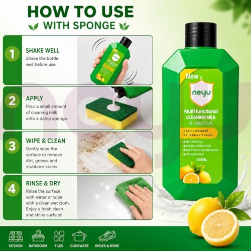 Image of NEYU Multi Functional Cleaning Milk With Sponge - Heavy Duty Multipurpose Cleaner for Kitchen, Bathroom & Household Tough Stain Removal with Sponge (2 Piece)