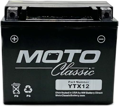 Miniatura 3 de MotoClassic YTX12 - Batería de repuesto sellada AGM de alto rendimiento de 12 V, 12 Ah, 220 CCA - Batería YTX12 - Reemplazo confiable para baterías