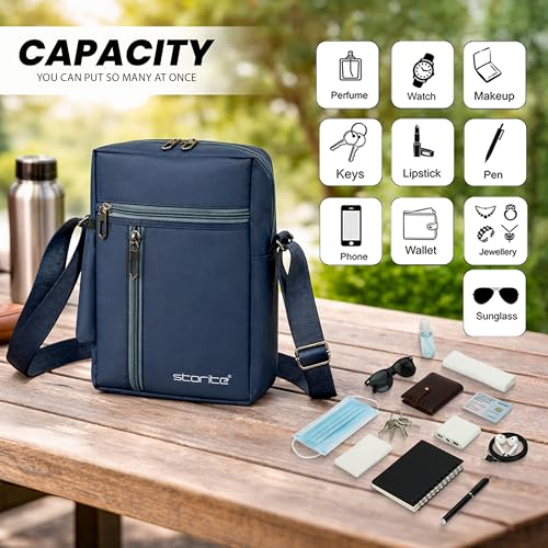 Image of Storite 10 Inch Stylish Padded Mini Sling Crossbody Bag for Men and Women, Small Passport Travel Sling Bag With Water Bottle Pocket