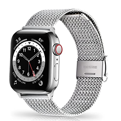 Fullmosa Compatible avec Apple Watch Band 45mm/44mm/42mm/49mm, Bracelet de Remplacement en Acier Inoxydable pour Apple Watch SE,SE 2,ultra,Series 8/7/6/5/4/3/2/1,45mm/44mm/42mm/49mm Argent Cover