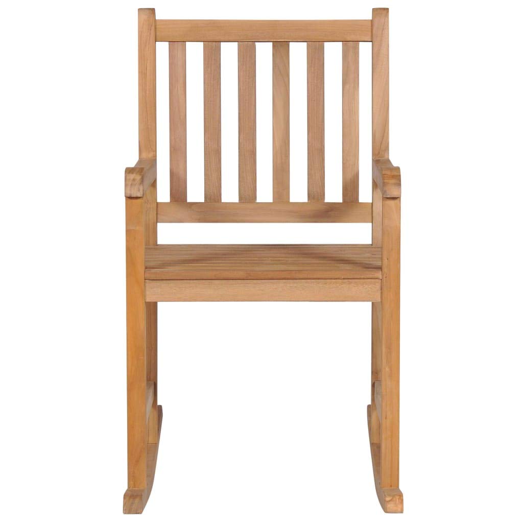 Sedia a dondolo rustica in legno massello, per esterni, soggiorno, camera da letto, terrazza, balcone, con comodo cuscino grigio rimovibile in legno massello teak