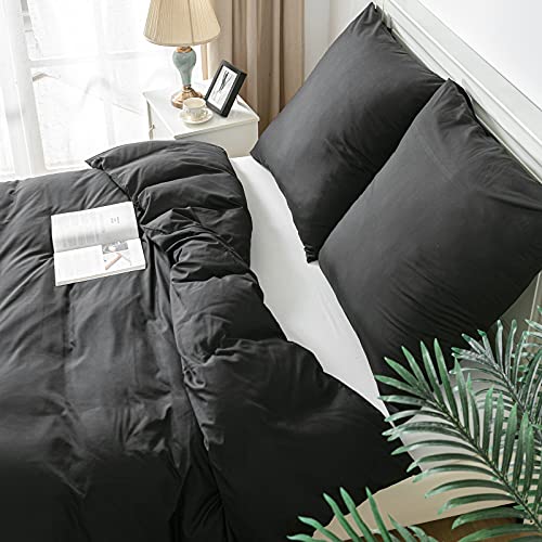 Good Nite Bettwäsche-Set 90g Gebürsteter 3Teilig Superweiches Bettbezug und Kopfkissenbezug (Schwarz, 200x200cm+2x80x80 cm) - Image 4