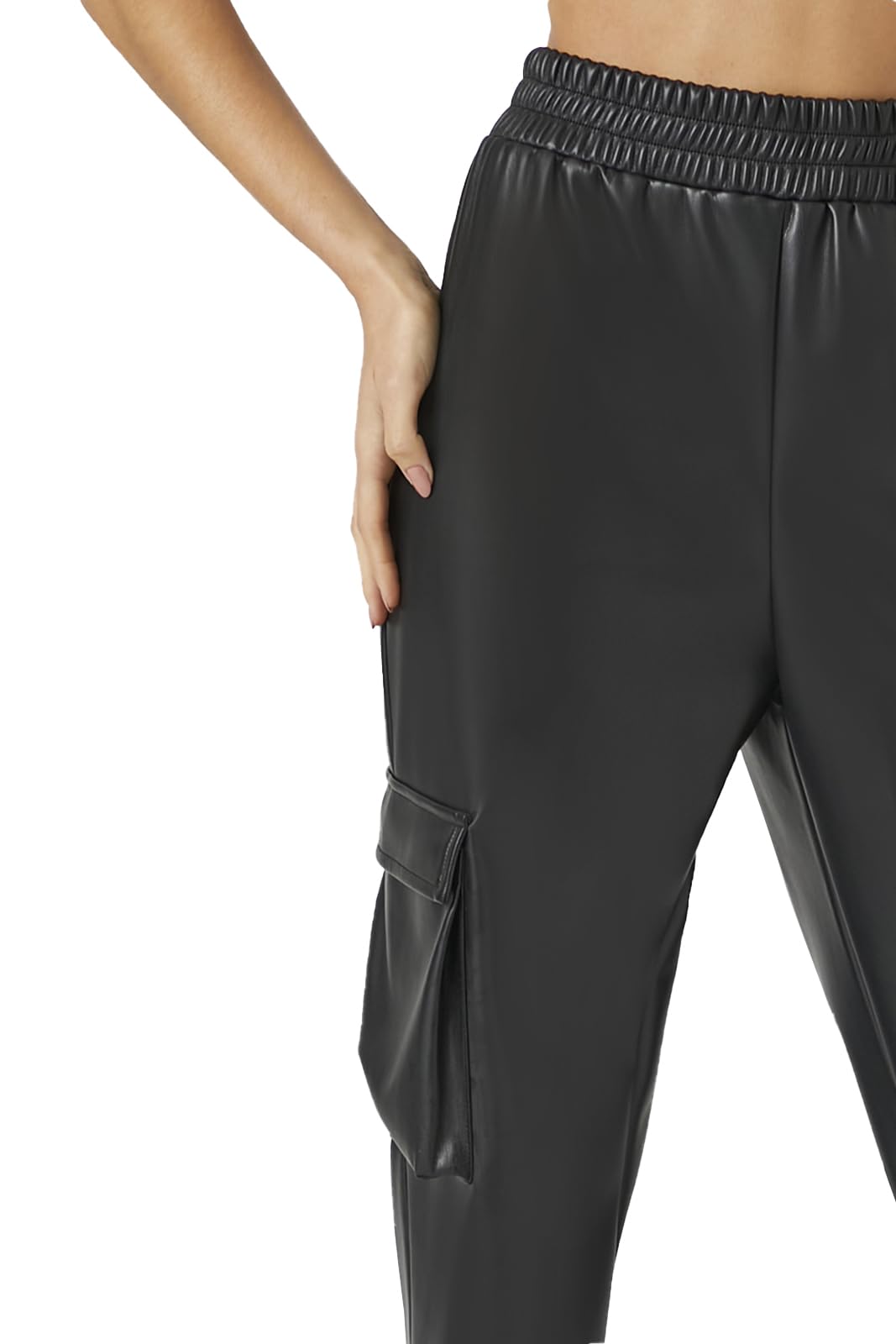 Forever 21 Faux Leather Cargo Pants Pantalon décontracté, Noir, M Femmes