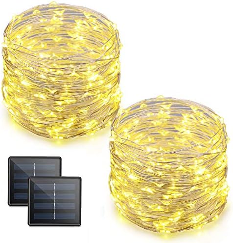 Vmanoo LED String Lights 72 Feet 200 LED Solar Powered Copper Wire Starry Rope Xmas Lights Indoor Outdoor Lighting for Home Garden Party Path Lawn Wedding Christmas DIY Decoration 2-Pack (Warm White)