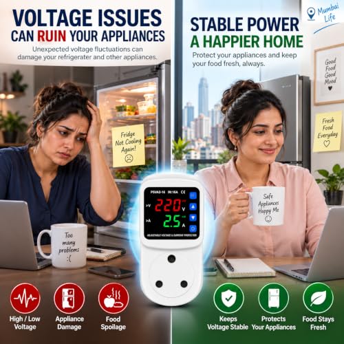BlackT ElectroTech BTSVP04 16A 3 PIN Adjustable Voltage Protector Socket, Over/Under Voltage & Overcurrent Cut-Off, Digital V/A Display with Auto Recovery, White - Image 3
