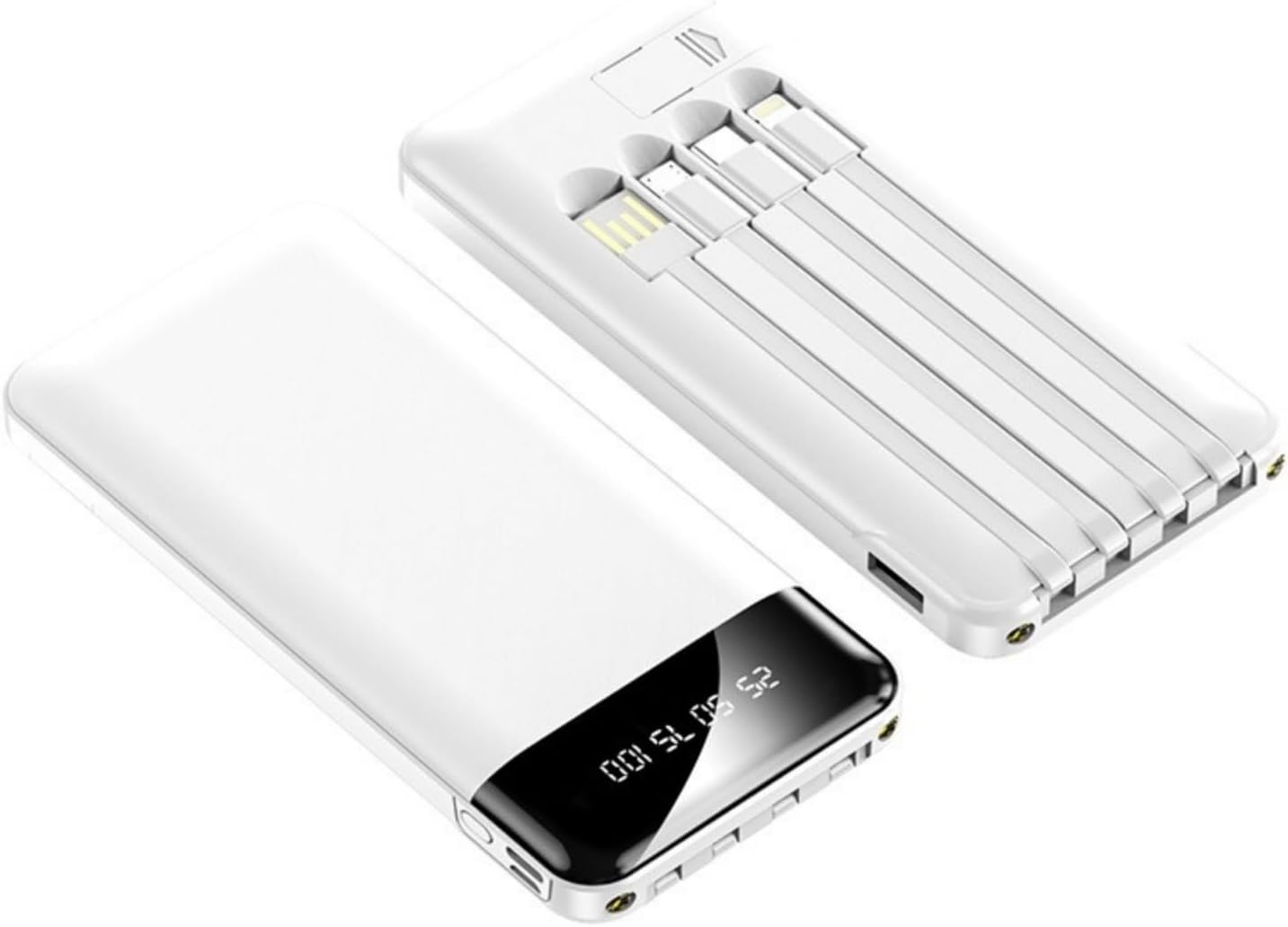 LUITON Slimmest 10000mAh Portable Charger Fast Charging with Build in USB-C Cable Type C Charger Cord Power Bank (White)
