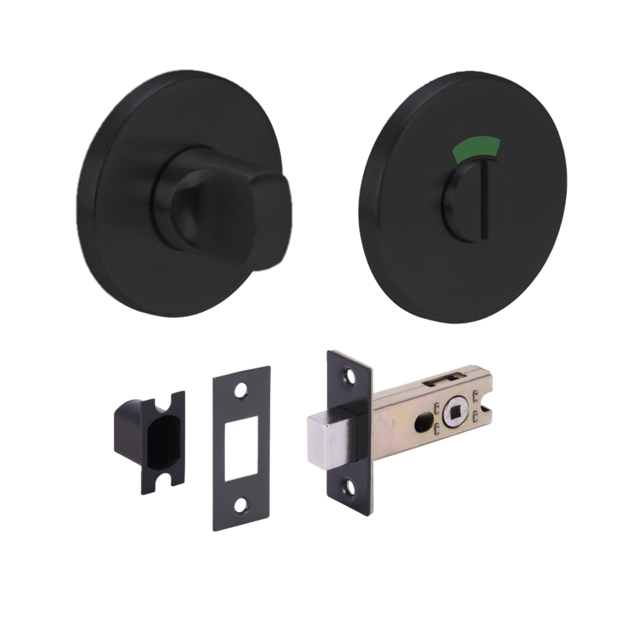 HANDLEZONE® Stainless Steel Bathroom Toilet Door Kit - Turn with Indicator Release - Black Matt Finish - 65mm Bolt with 45mm Backset