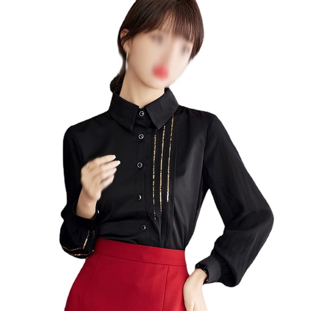 Cuello Redondo Camisa Negra Camisas De Dama Largas IZICFLY-camisa