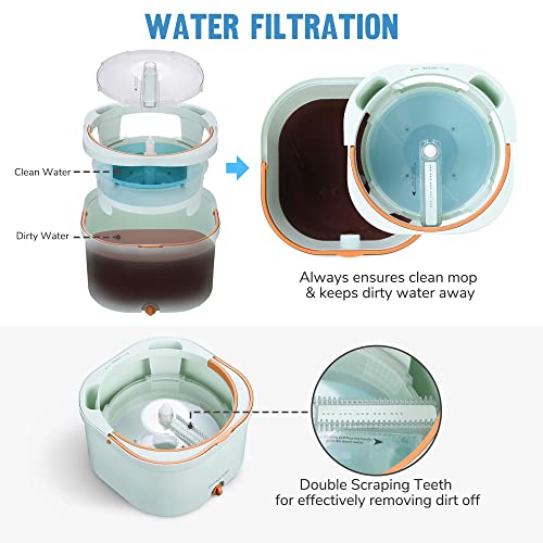 Yescom Spin Mop And Bucket 8 Microfiber Mop Pads Set With Self Separates Dirty And Clean Water Adjustable Rotating Cleaning System Water Filtration For Hardwood, Marble, Tile Floor,Wall & Window #TOP3