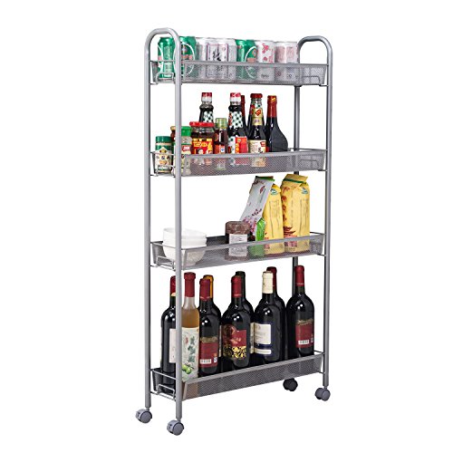 HOMFA 4-Tier Gap Kitchen Slim Slide Out Storage Tower Rack with Wheels, Cupboard