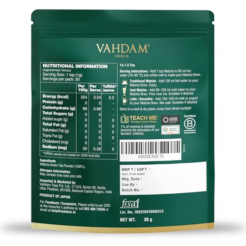 Image of VAHDAM Ceremonial Matcha 30g | Rich Microfoam | Ultra-Fine, Smooth & No Bitter Aftertaste | Richest Japanese Variety