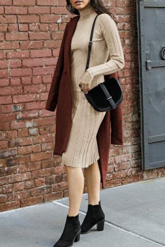 Image of MEROKEETY Women's Ribbed Long Sleeve Sweater Dress High Neck Slim Fit Knitted Midi Dress