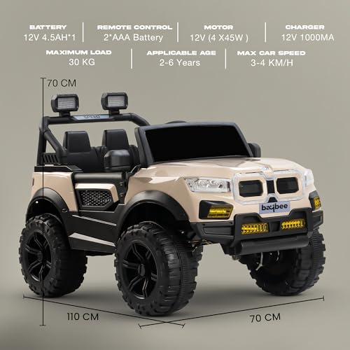 Image of Baybee Bumpy 4x4 Battery Operated Jeep for Kids, Ride on Toy Kid Car with RGB Windshield Light & Music | Baby Big Battery Cars | Electric Jeep Car for Kids to Drive 2 to 6 Years (Desert)