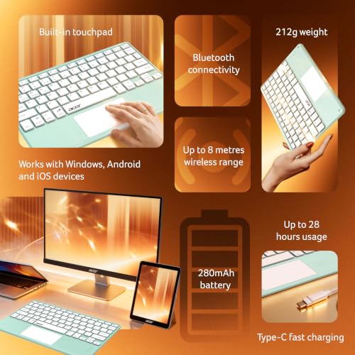 Image of Acer Nano Pad Touch Wireless Keyboard with Built-in Touchpad | Bluetooth Multi-Device Support | 280mAh Rechargeable Battery | Ultra-Slim Portable Design for Windows, Android, iOS & Mac | Green