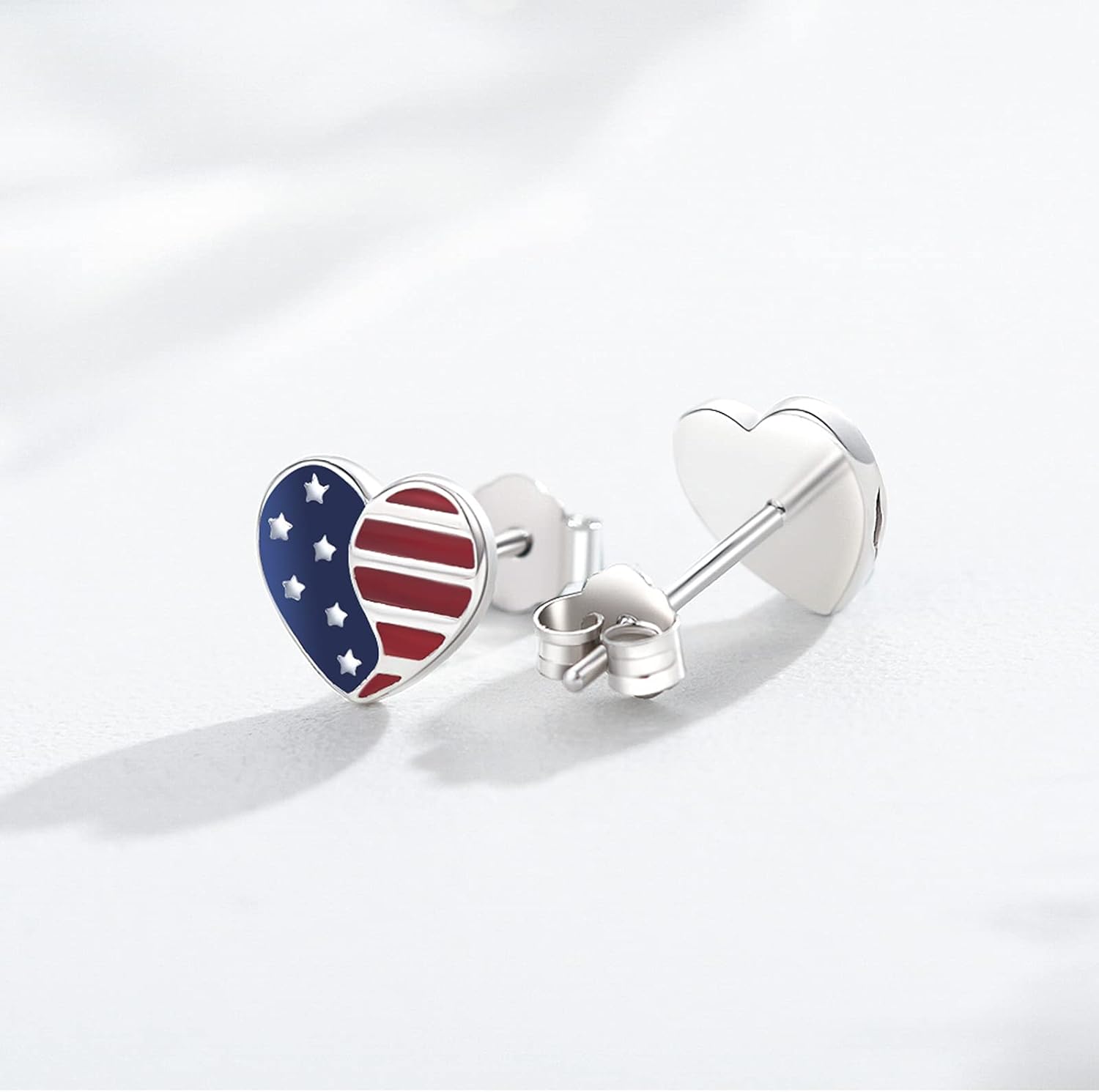 CUOKA MIRACLE 925 Sterling Silver Heart-Shaped American Flag Earrings - Patriotic Earrings for Men & Women - Independence Day Jewelry - Image 8