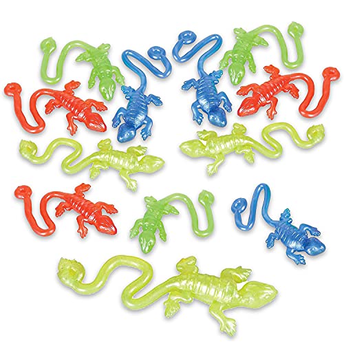 Kicko Rubber Sticky Lizard - 12 Pack - Stretches Up to 4 FT - Assorted Elastic Reptile Toys - Party Favors, Ideas, Nature Tripping, Game Prizes, Loot Bag Fillers, Stimulator, Rainy Day Activity