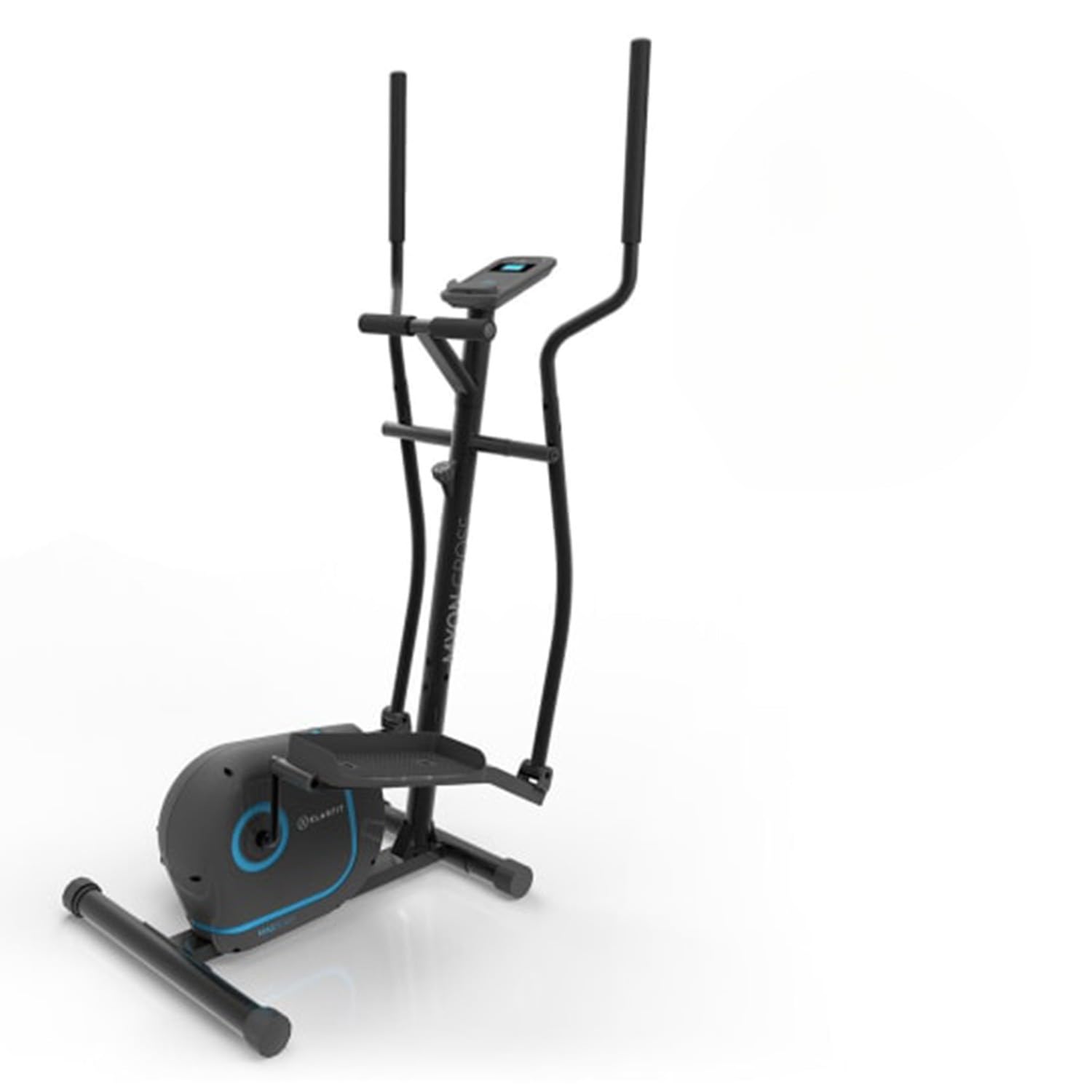 Klarfit Myon Cross – Ellipsentrainer für zu Hause, klappbar, zertifizierter Rahmen, Schwungrad 12 kg, magnetisches Bremsen, Tablet-Halterung, Riemenantrieb, Impulssensor