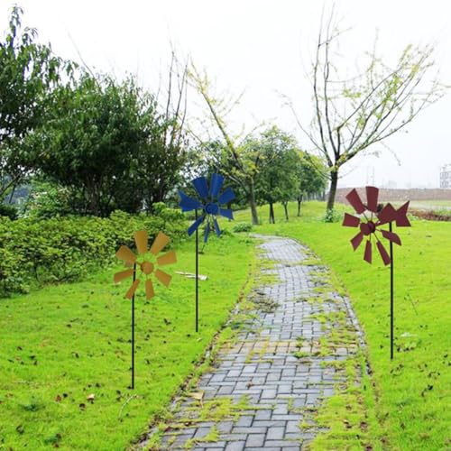 Moulin à vent de jardin en fer lot de 3 pour décoration extérieure - 7