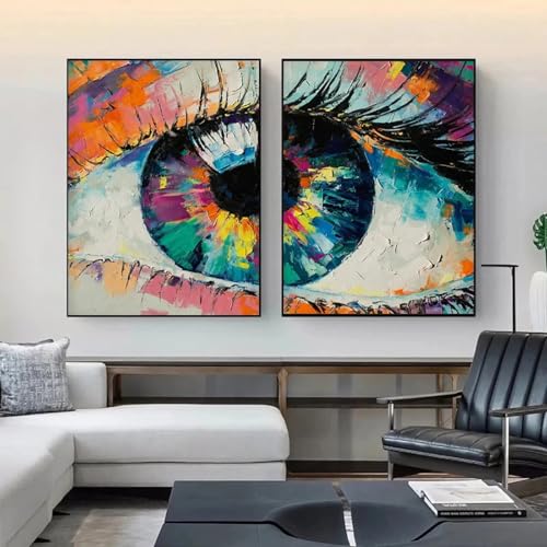 Peinture sur toile graffiti abstrait yeux colorés déco murale salon 50x75cm TONGYINLI