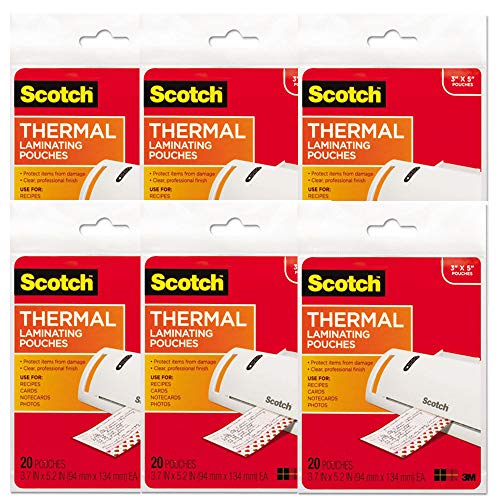 Scotch TP590220 Index Card Size Thermal Laminating Pouches, 5 mil, 5 3/8 x 3 3/4, 20/Pack