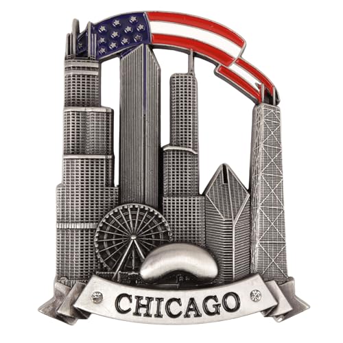 Imán decorativo Chicago bandera y skyline 7x8 cm