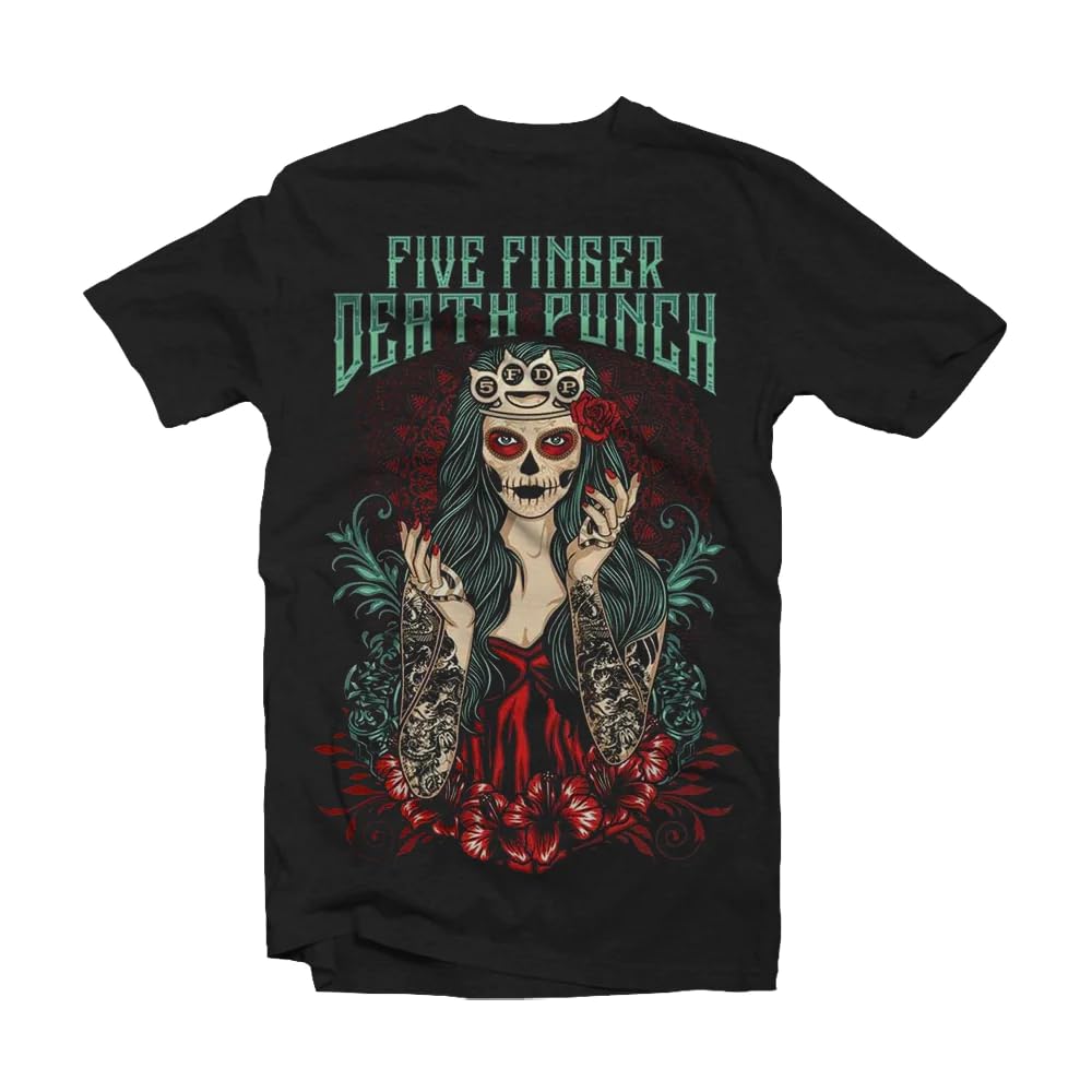 Five Finger Death Punch Men's Black (Black Black) Lady Muerta Regular Fit Crew Neck Short Sleeve T - Shirt, Large (Manufacturer Size:large)