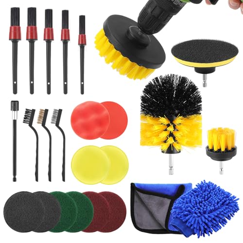eROOSY 25 piezas Kit de detalles para automóvil, kit de limpieza de automóvil premium, kit de pulido y almohadillas de pulido para automóviles, bicicletas, baño, cocina