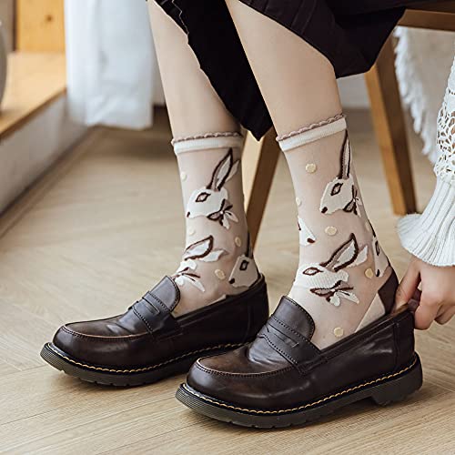 Yomutiur Womens Sheer Socks, Summer Transparent Thin Mesh Lace Elastic Jacquard Crystal Glass Silk Sheer Socks4
