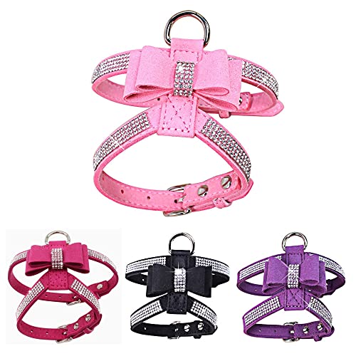 Kleines Hundegeschirr für Mädchen, mit Strass, für Damen, niedlich, ausgefallen, funkelnd, weich, hübscher Kristalldiamant für XS, Schwarz, Größe XS