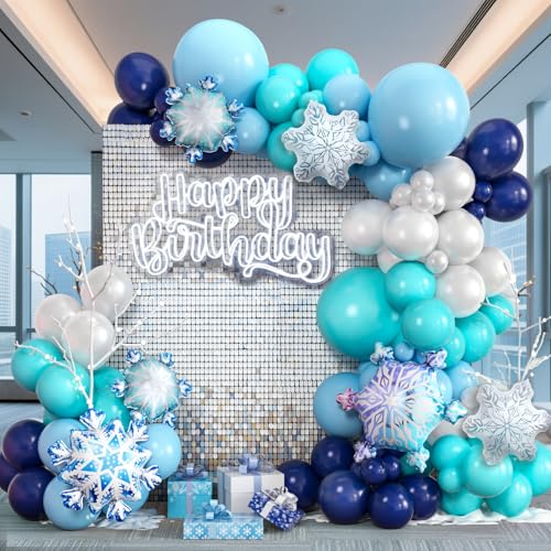 158Pcs Frozen Globos Azul Blanco Guirnaldas Kit Frozen Nieve Copos Aluminio Paple Globos Fiesta Decor para Cumpleaños Niñas Baby Shower Frozen Fiestas Tema