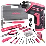Hi-Spec Cassetta Attrezzi Completa Rosa, Avvitatore Elettrico 3,6V USB Senza Fili con Utensili Manuali per Riparazioni Fai da Te in Casa, Valigetta Compatta, 35 Pezzi