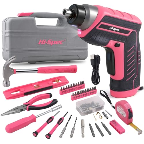 Hi-Spec 35-teiliges Pink-Rosa Heimwerker Werkzeug-set mit wiederaufladbarem USB-Akkuschrauber. Für Reparaturen und Wartungen in einem praktischen Werkzeugkoffer – Für Frauen und Mädchen