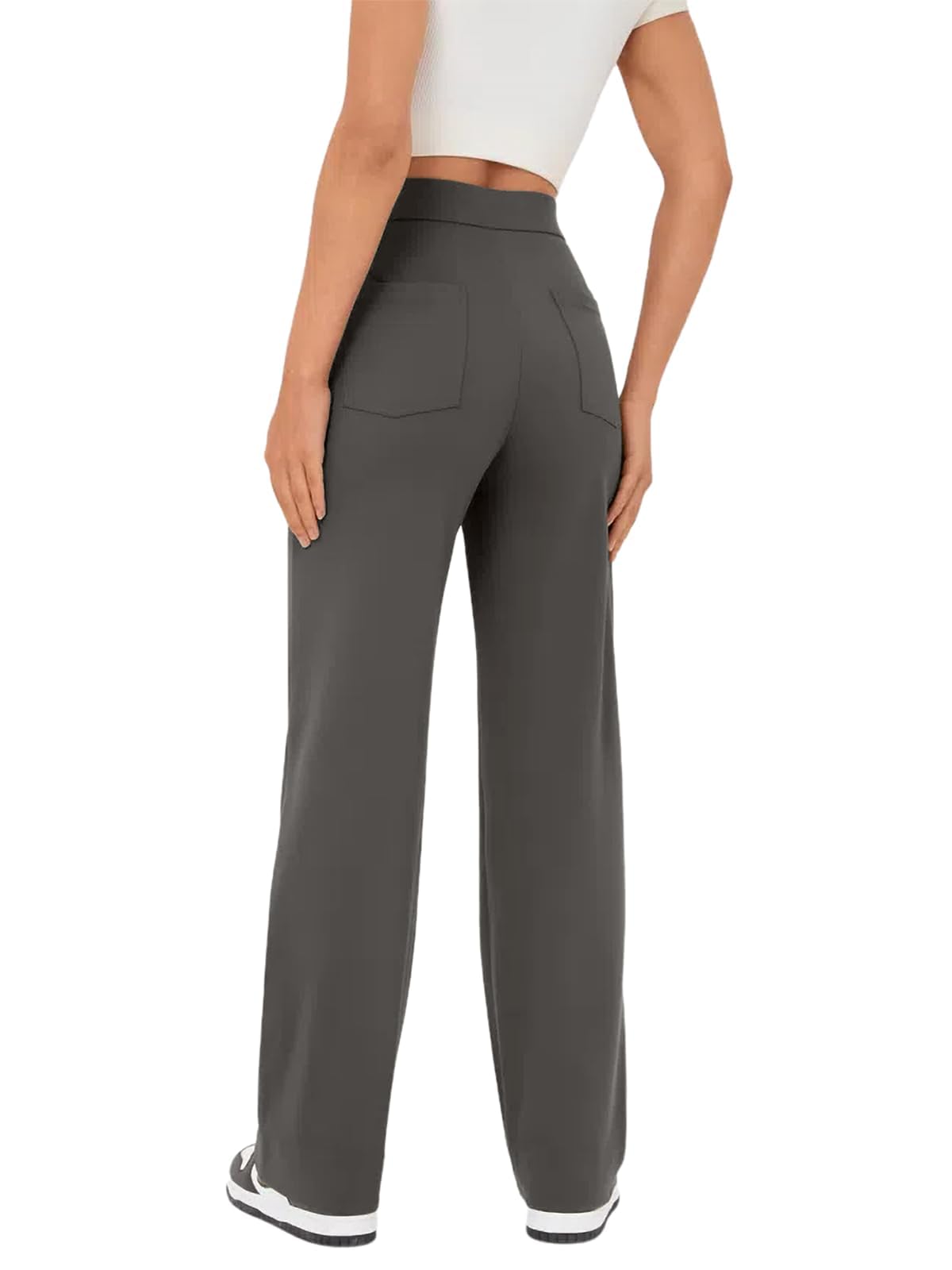 Glacspyg Yoga Pantalons Femmes Taille Haute de Survêtement Bouton Droite avec Poches élastique Pantalon décontracté