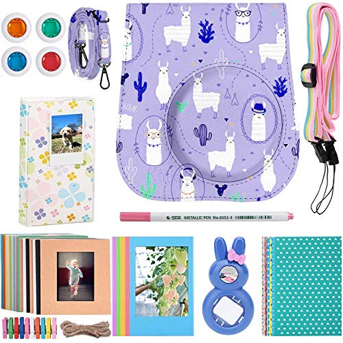 Katia Instant Camera Accessories Bundle Compatible for Fujifilm Instax Mini 9 / Mini 8+ / Mini 8 Instant Film Camera. Includes Camera Case, Album, Frame, Stickers, Strap,etc - Purple Alpaca