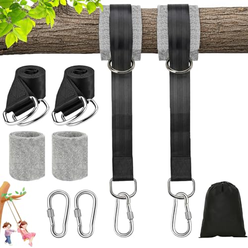 Veebmys 900 kg Correas Hamaca Kit Columpio, Fijación Suspensión 2 x 150 cm con Mosquetones, Anillos en D, Protectores de Árbol y Bolsa para Jardín, Camping, Uso Exterior