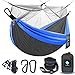 Hamacs avec filet, hamac en nylon portable pour camping, hamac de parachute léger avec sangles d'arbre, hamac de jardin pour randonnée, voyage en plein air (gris foncé et bleu)